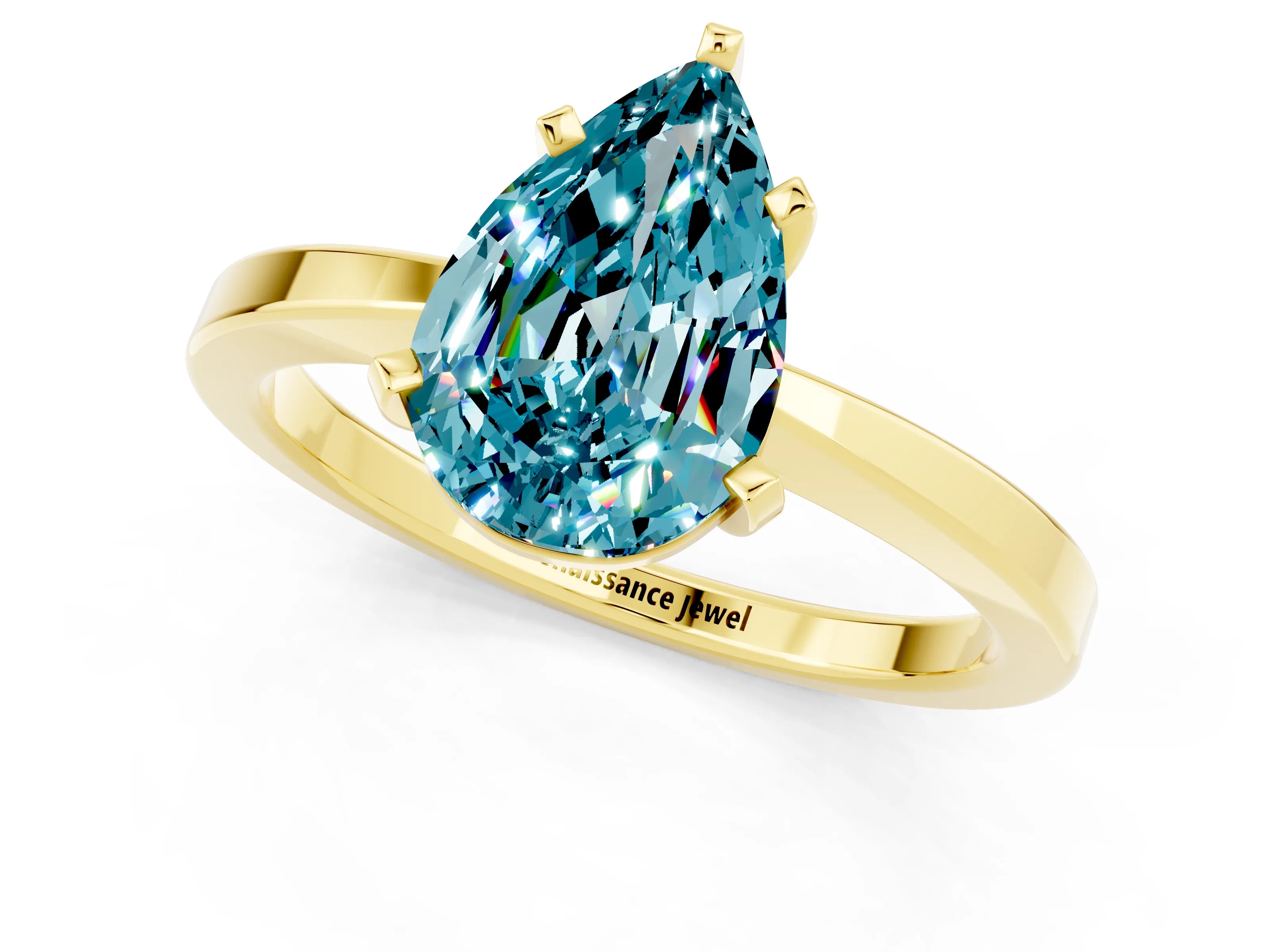 Yellow gold Pear Cut Blue Topaz Solitaire Engagement Ring with Classic Band and Four-Prong Setting_37