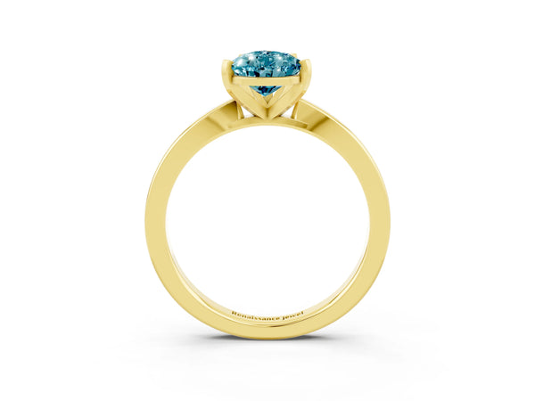 Yellow gold Pear Cut Blue Topaz Solitaire Engagement Ring with Classic Band and Four-Prong Setting