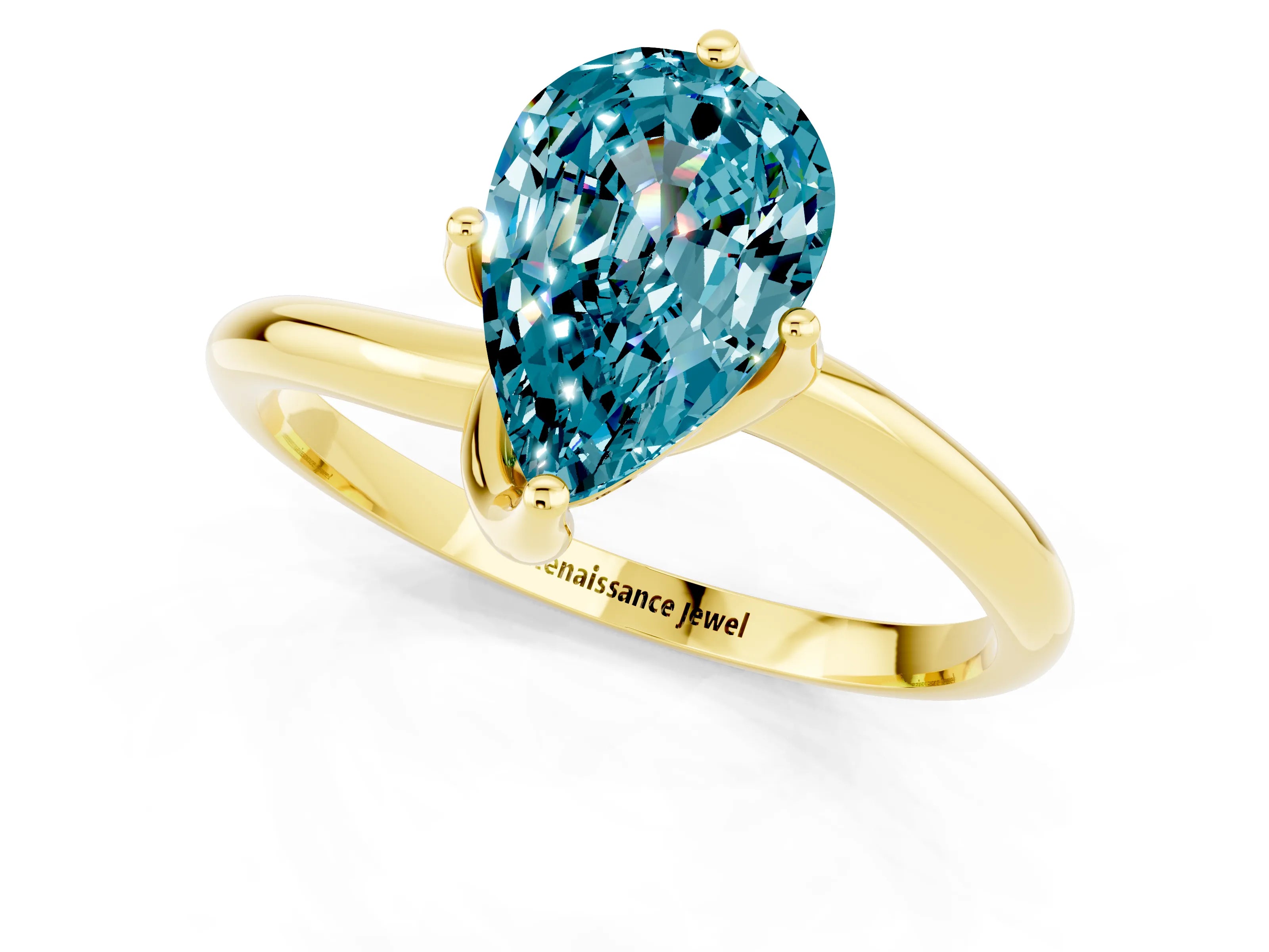 Yellow gold Pear Cut Blue Topaz Solitaire Engagement Ring with Four-Prong Setting and Classic Band_13