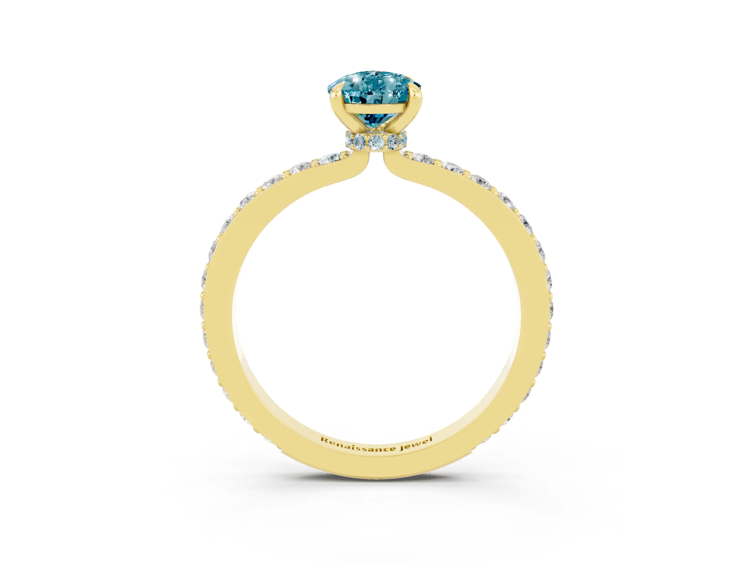 Yellow gold Pear Cut Blue Topaz Solitaire Engagement Ring with Pavé Band and Four-Prong Setting_3