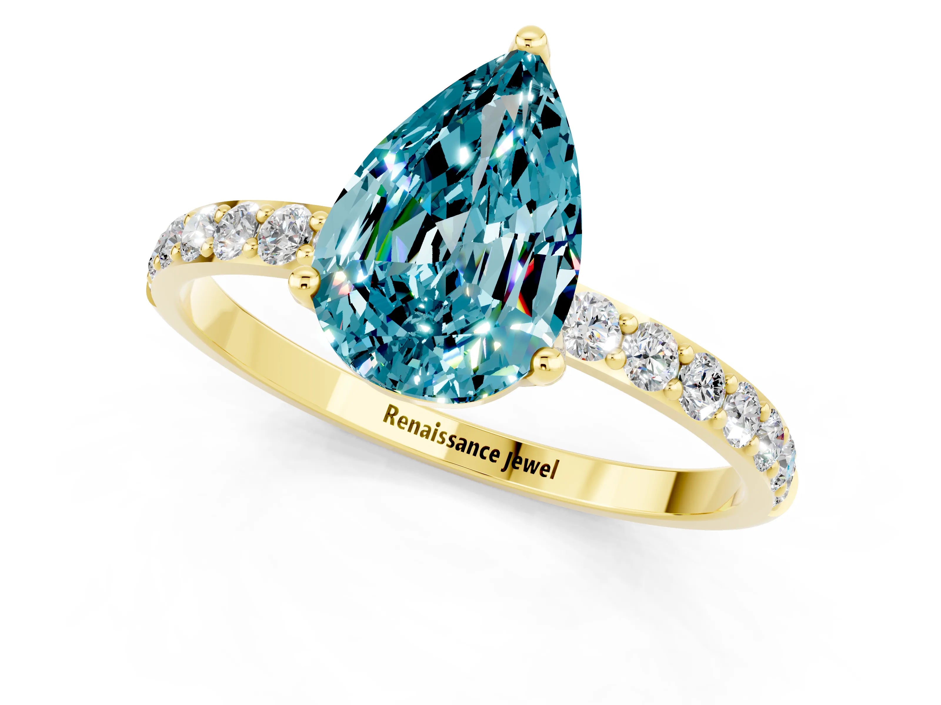 Yellow gold Pear Cut Blue Topaz Solitaire Engagement Ring with Pavé Band and Prong Setting_1