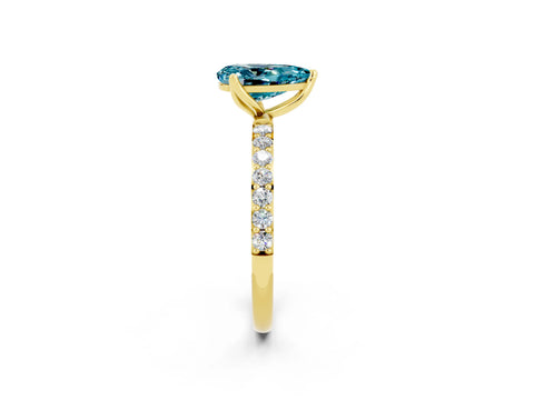 Yellow gold Pear Cut Blue Topaz Solitaire Engagement Ring with Pavé Band and Prong Setting_2