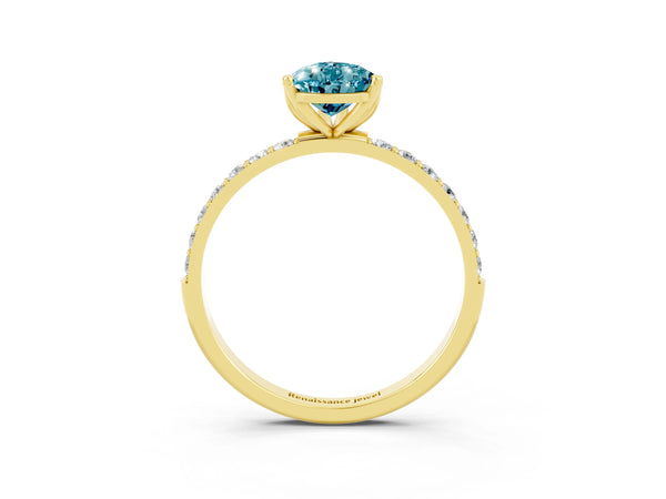 Yellow gold Pear Cut Blue Topaz Solitaire Engagement Ring with Round  Pavé Band and Prong Setting
