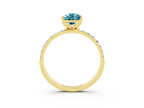 Yellow gold Pear Cut Blue Topaz Solitaire Engagement Ring with Pavé Band and Prong Setting_3