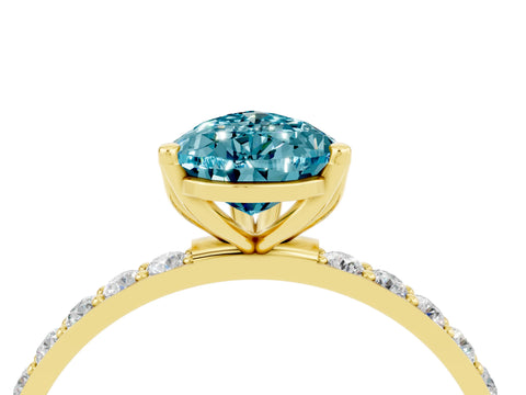 Yellow gold Pear Cut Blue Topaz Solitaire Engagement Ring with Pavé Band and Prong Setting_4