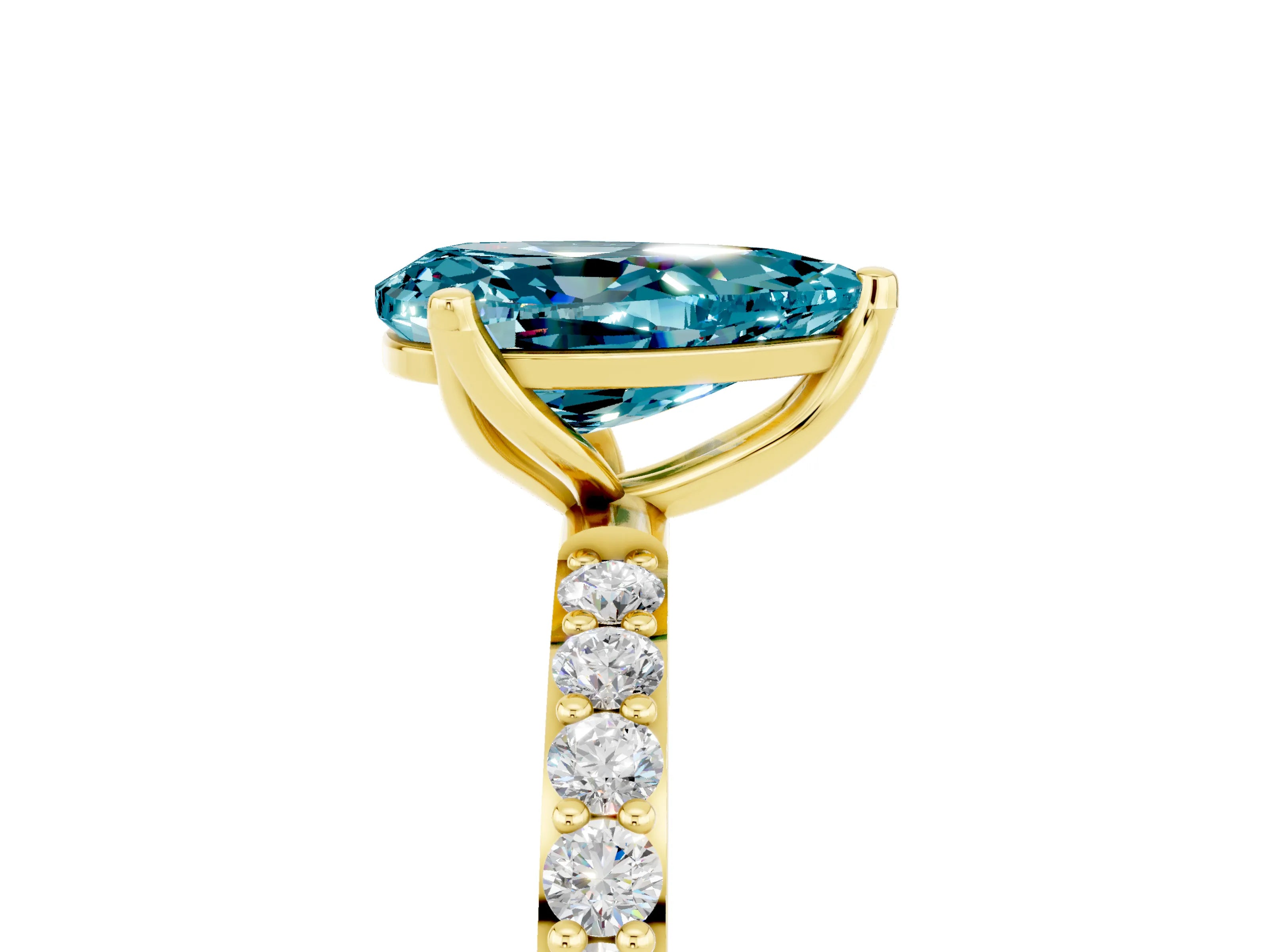 Yellow gold Pear Cut Blue Topaz Solitaire Engagement Ring with Pavé Band and Prong Setting_5