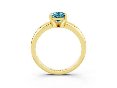 Yellow gold Pear Cut Blue Topaz Solitaire Engagement Ring with Round Band and Four-Prong Setting_3