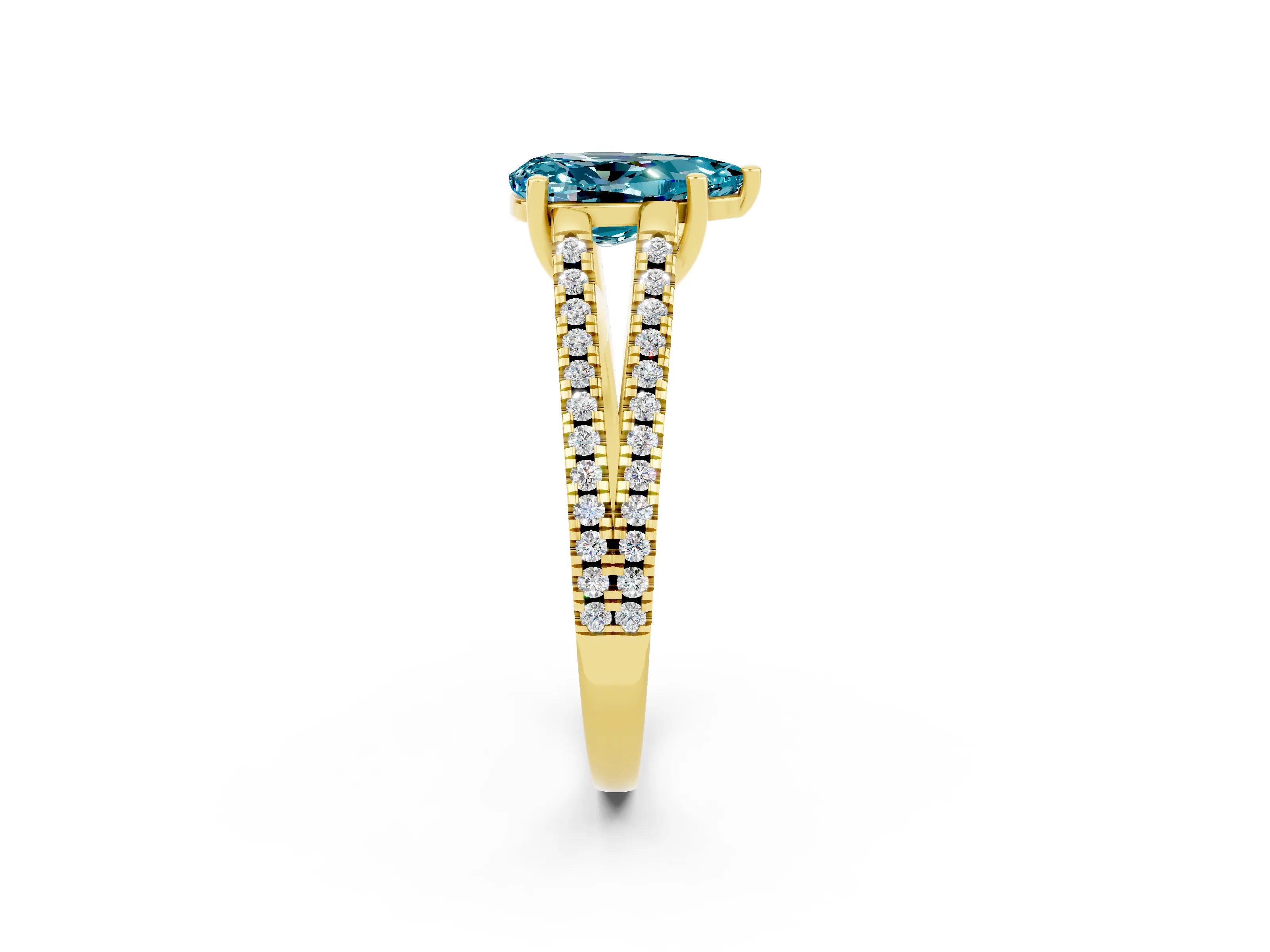 Yellow gold Pear Cut Blue Topaz Solitaire Engagement Ring with Split Shank Pavé Band_2