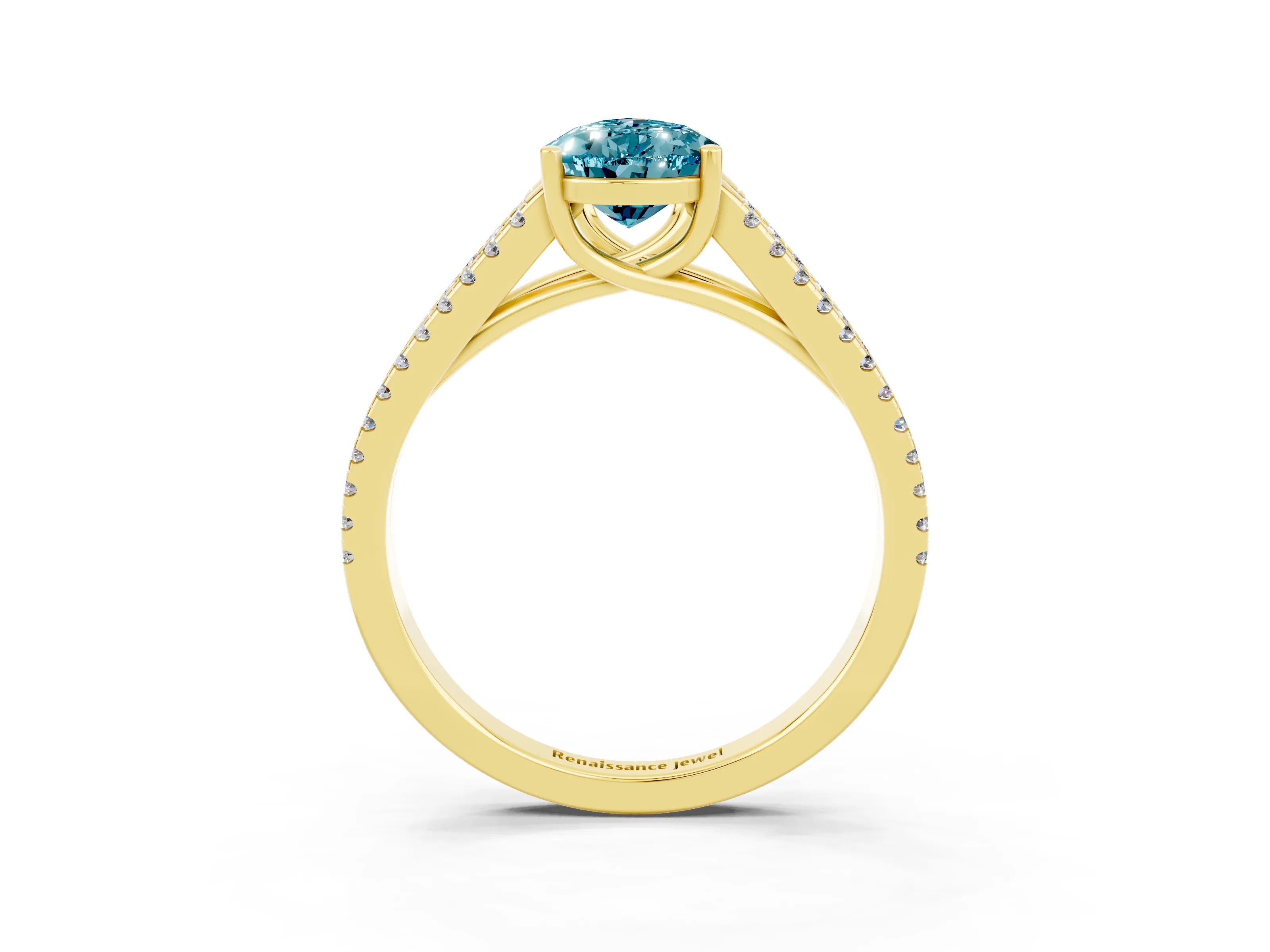 Yellow gold Pear Cut Blue Topaz Solitaire Engagement Ring with Split Shank Pavé Band_3