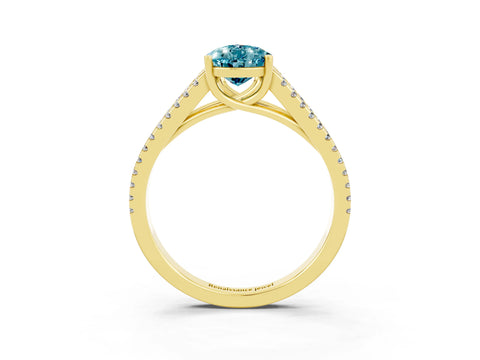 Yellow gold Pear Cut Blue Topaz Solitaire Engagement Ring with Split Shank Pavé Band_3