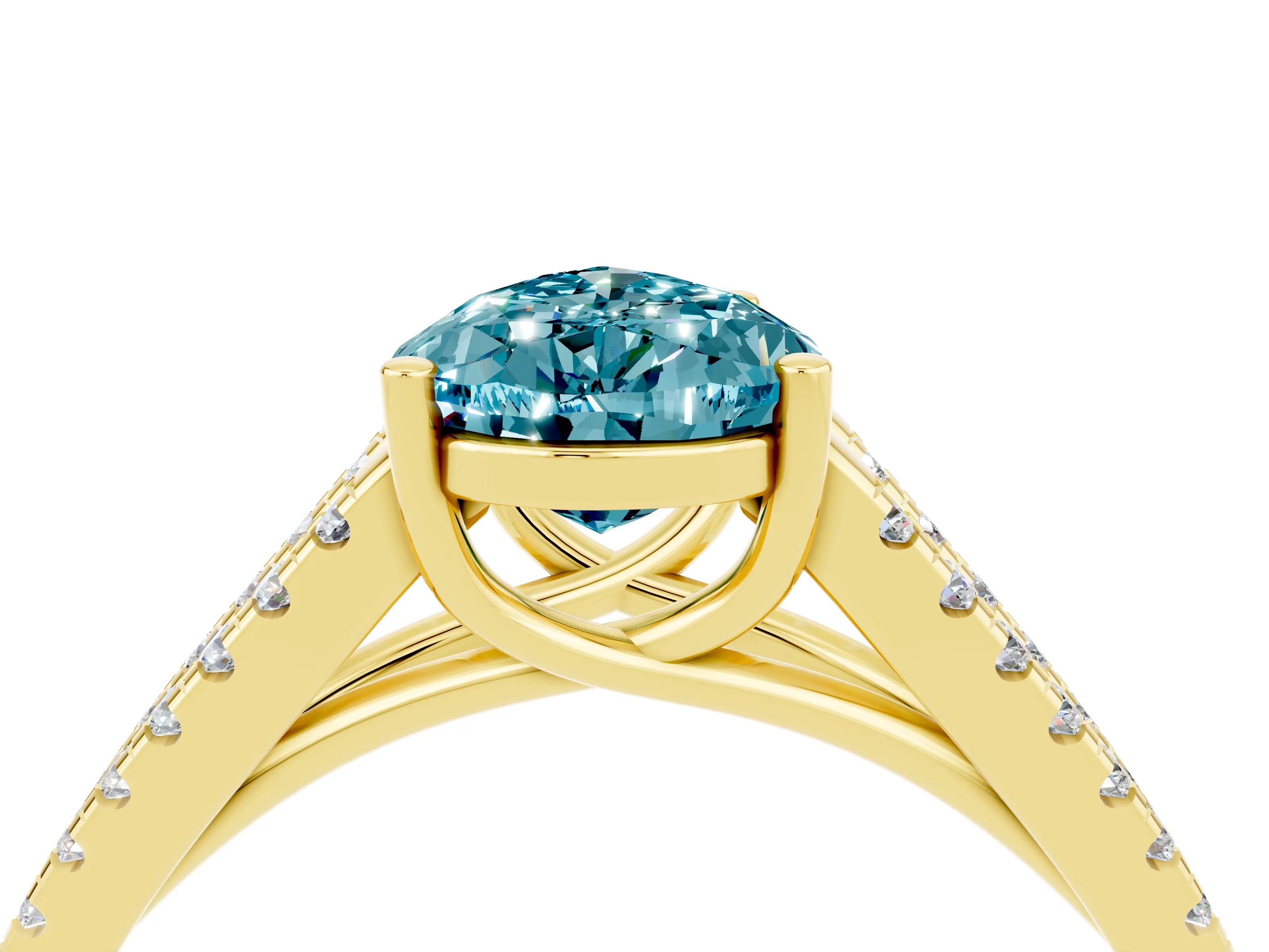 Yellow gold Pear Cut Blue Topaz Solitaire Engagement Ring with Split Shank Pavé Band_4
