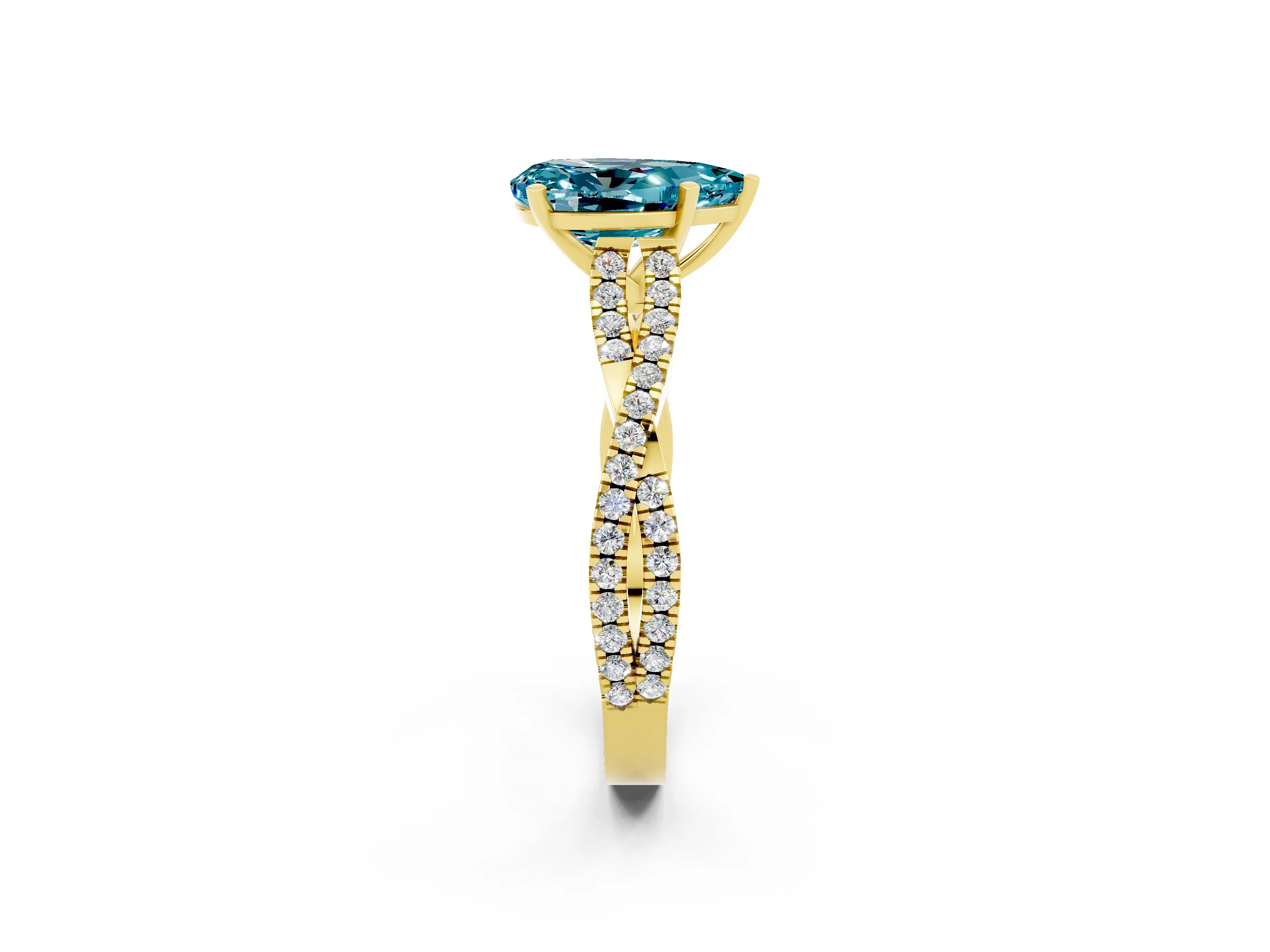 Yellow gold Pear Cut Blue Topaz Solitaire Engagement Ring with Twisted Pavé Band and Four-Prong Setting_2