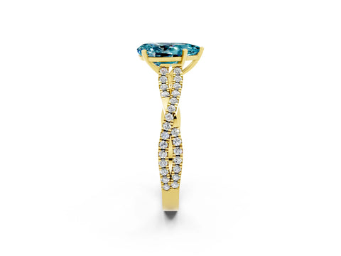 Yellow gold Pear Cut Blue Topaz Solitaire Engagement Ring with Twisted Pavé Band and Four-Prong Setting_2