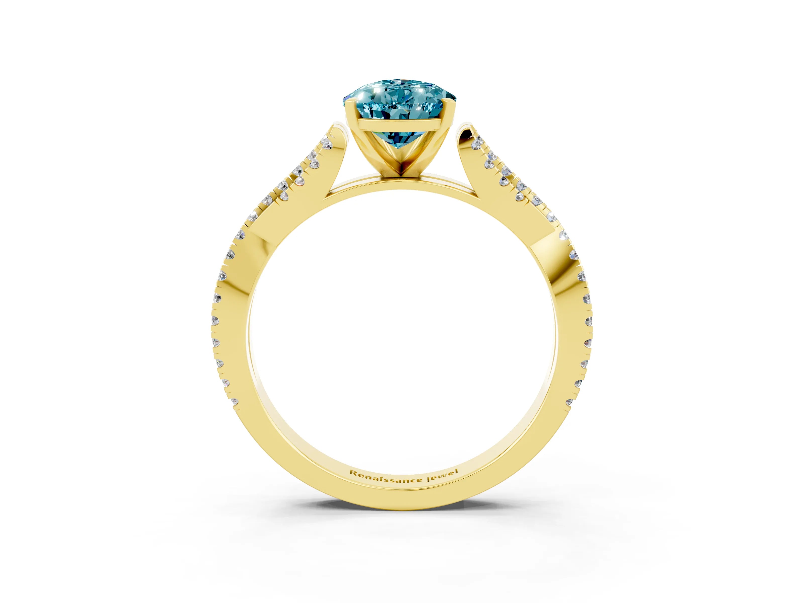 Yellow gold Pear Cut Blue Topaz Solitaire Engagement Ring with Twisted Pavé Band and Four-Prong Setting_3