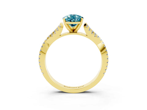 Yellow gold Pear Cut Blue Topaz Solitaire Engagement Ring with Twisted Pavé Band and Four-Prong Setting_3