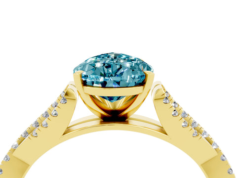 Yellow gold Pear Cut Blue Topaz Solitaire Engagement Ring with Twisted Pavé Band and Four-Prong Setting_4