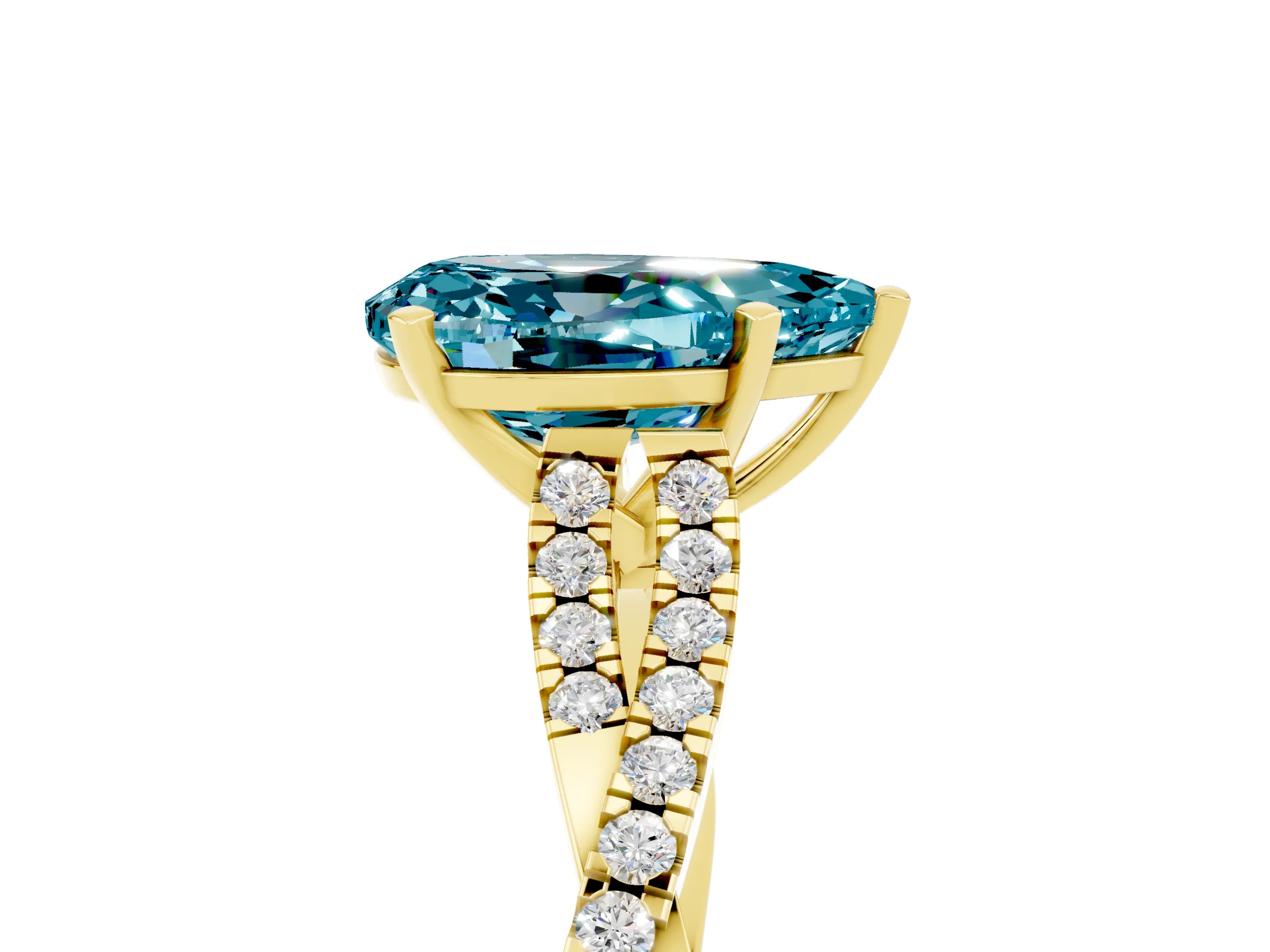 Yellow gold Pear Cut Blue Topaz Solitaire Engagement Ring with Twisted Pavé Band and Four-Prong Setting_5