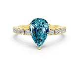 Yellow gold Pear Cut Blue Topaz Solitaire Pavé Band with Four-Prong Setting