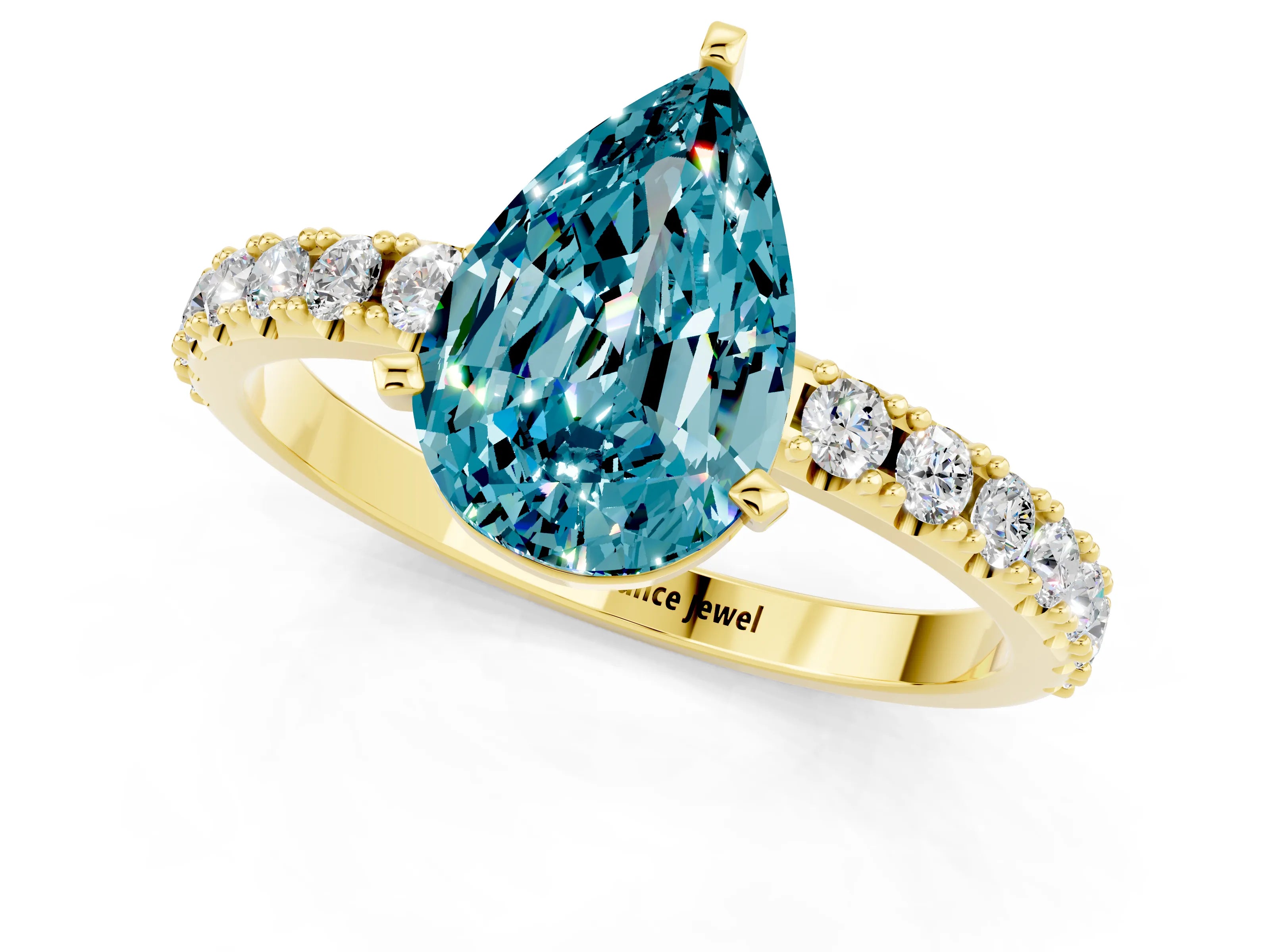 Yellow gold Pear Cut Blue Topaz Solitaire Pavé Band with Four-Prong Setting_1