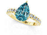 Yellow gold Pear Cut Blue Topaz Solitaire Pavé Band with Four-Prong Setting_1