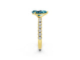 Yellow gold Pear Cut Blue Topaz Solitaire Pavé Band with Four-Prong Setting_2