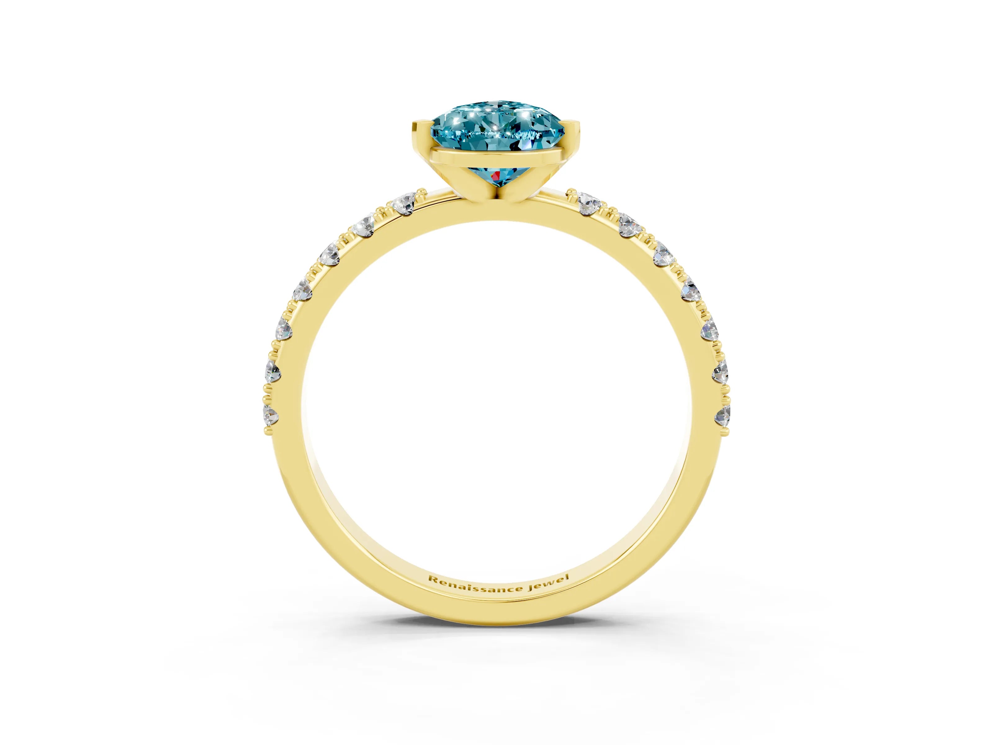Yellow gold Pear Cut Blue Topaz Solitaire Pavé Band with Four-Prong Setting_3