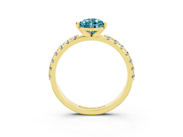 Yellow gold Pear Cut Blue Topaz Solitaire Pavé Band with Four-Prong Setting