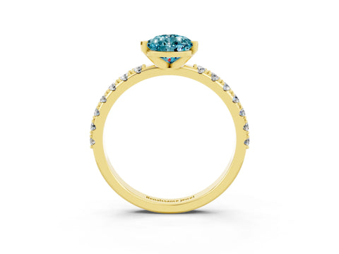 Yellow gold Pear Cut Blue Topaz Solitaire Pavé Band with Four-Prong Setting_3