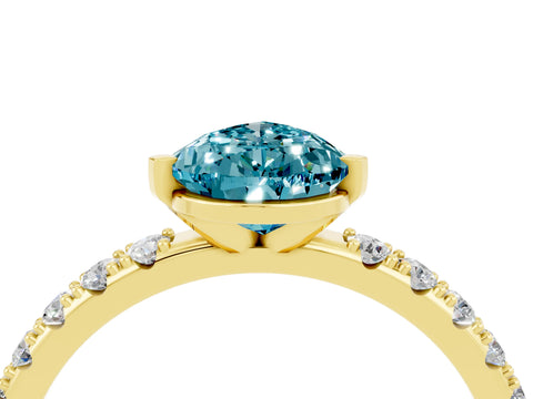 Yellow gold Pear Cut Blue Topaz Solitaire Pavé Band with Four-Prong Setting_4