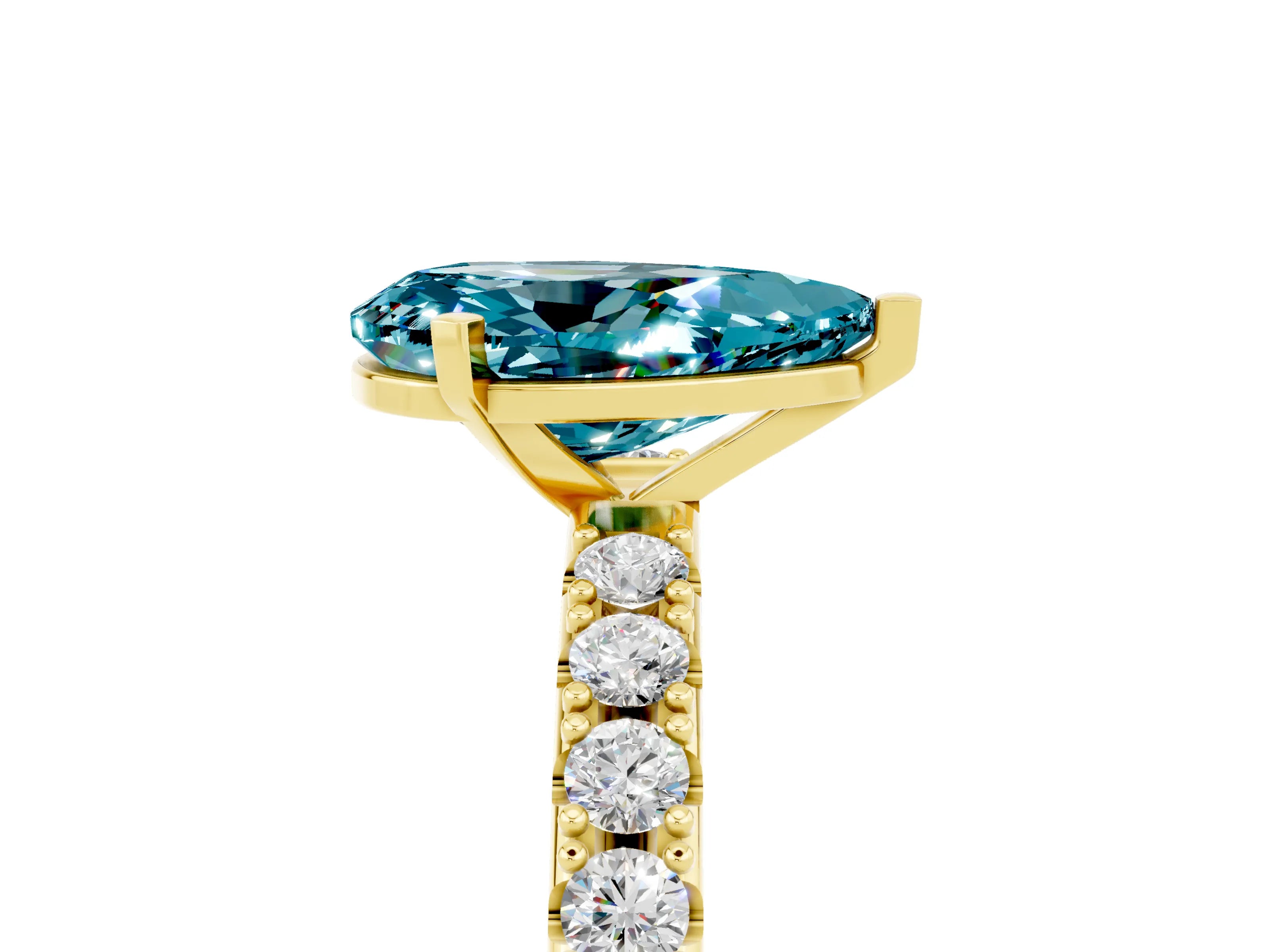Yellow gold Pear Cut Blue Topaz Solitaire Pavé Band with Four-Prong Setting_5