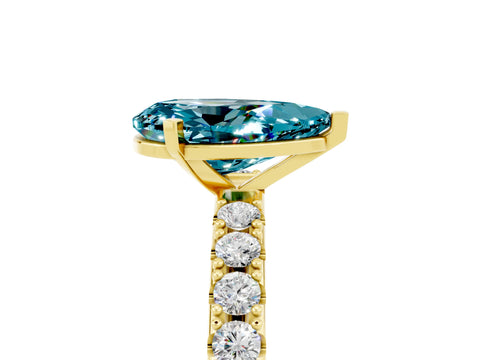 Yellow gold Pear Cut Blue Topaz Solitaire Pavé Band with Four-Prong Setting_5
