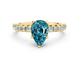 Yellow gold Pear Cut Blue Topaz Solitaire Pavé Engagement Ring with Round Band and Prong Setting_78