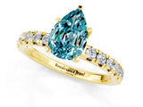 Yellow gold Pear Cut Blue Topaz Solitaire Pavé Engagement Ring with Round Band and Prong Setting_79