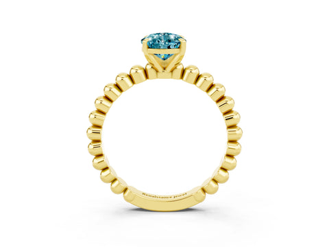 Yellow gold Pear Cut Blue Topaz Solitaire Ring with Beaded Band and Prong Setting_3