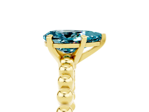 Yellow gold Pear Cut Blue Topaz Solitaire Ring with Beaded Band and Prong Setting_5