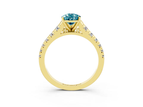Yellow gold Pear Cut Blue Topaz Solitaire Ring with Cathedral Setting and Pavé Band_3