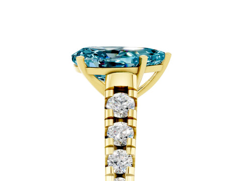 Yellow gold Pear Cut Blue Topaz Solitaire Ring with Cathedral Setting and Pavé Band_5