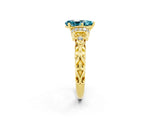 Yellow gold Pear Cut Blue Topaz Solitaire Ring with Filigree Band and Four-Prong Setting_26