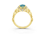 Yellow gold Pear Cut Blue Topaz Solitaire Ring with Filigree Band and Four-Prong Setting_27