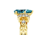 Yellow gold Pear Cut Blue Topaz Solitaire Ring with Filigree Band and Four-Prong Setting_29