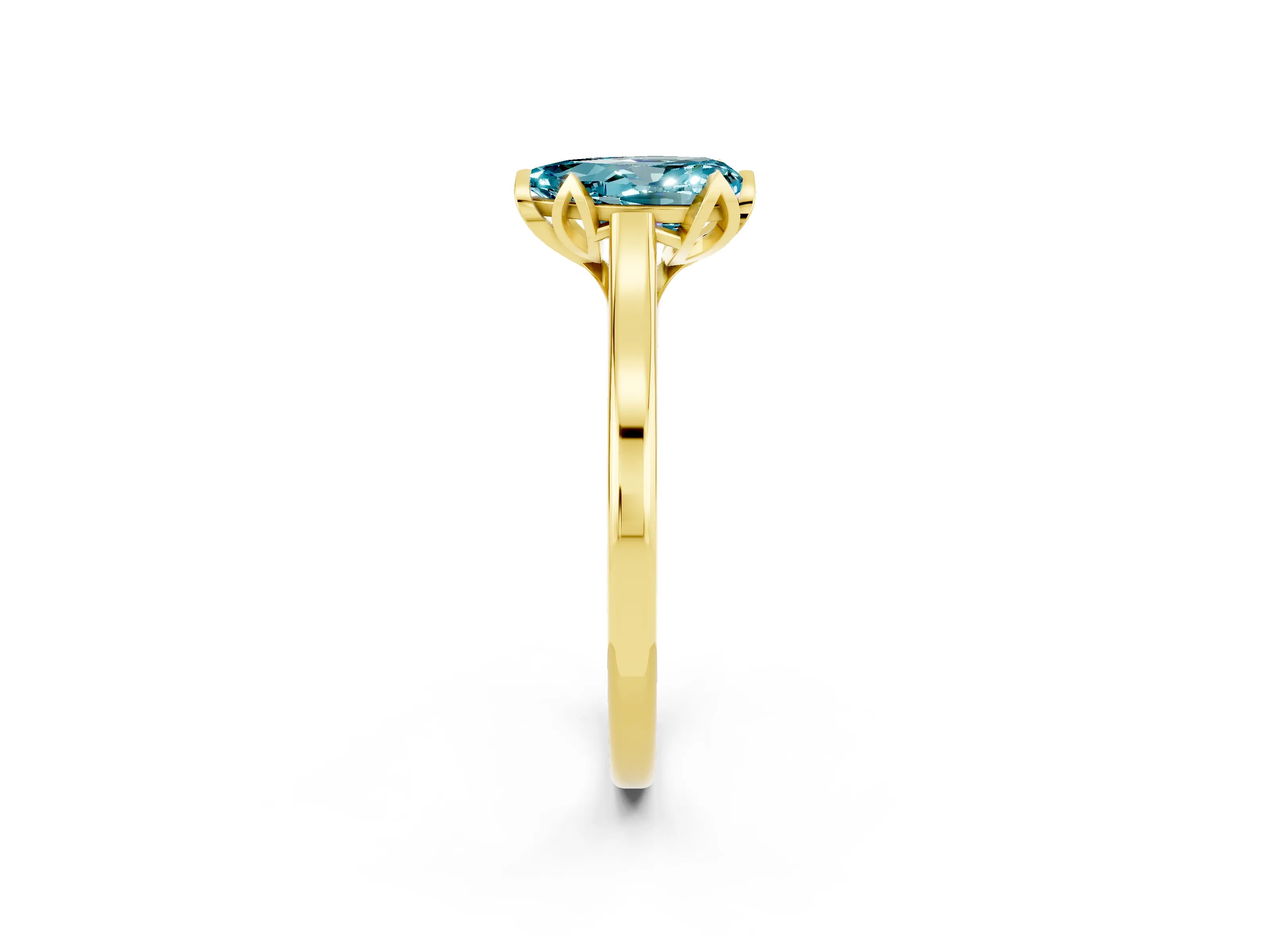 Yellow gold Pear Cut Blue Topaz Solitaire Ring with Flower Prong Setting and Classic Band_14