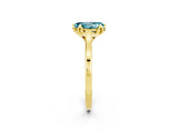 Yellow gold Pear Cut Blue Topaz Solitaire Ring with Flower Prong Setting and Classic Band_14