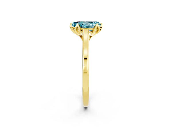 Yellow gold Pear Cut Blue Topaz Solitaire Ring with Flower Prong Setting and Classic Band