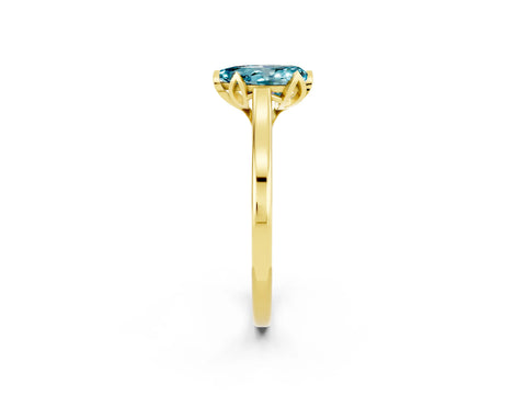 Yellow gold Pear Cut Blue Topaz Solitaire Ring with Flower Prong Setting and Classic Band_14