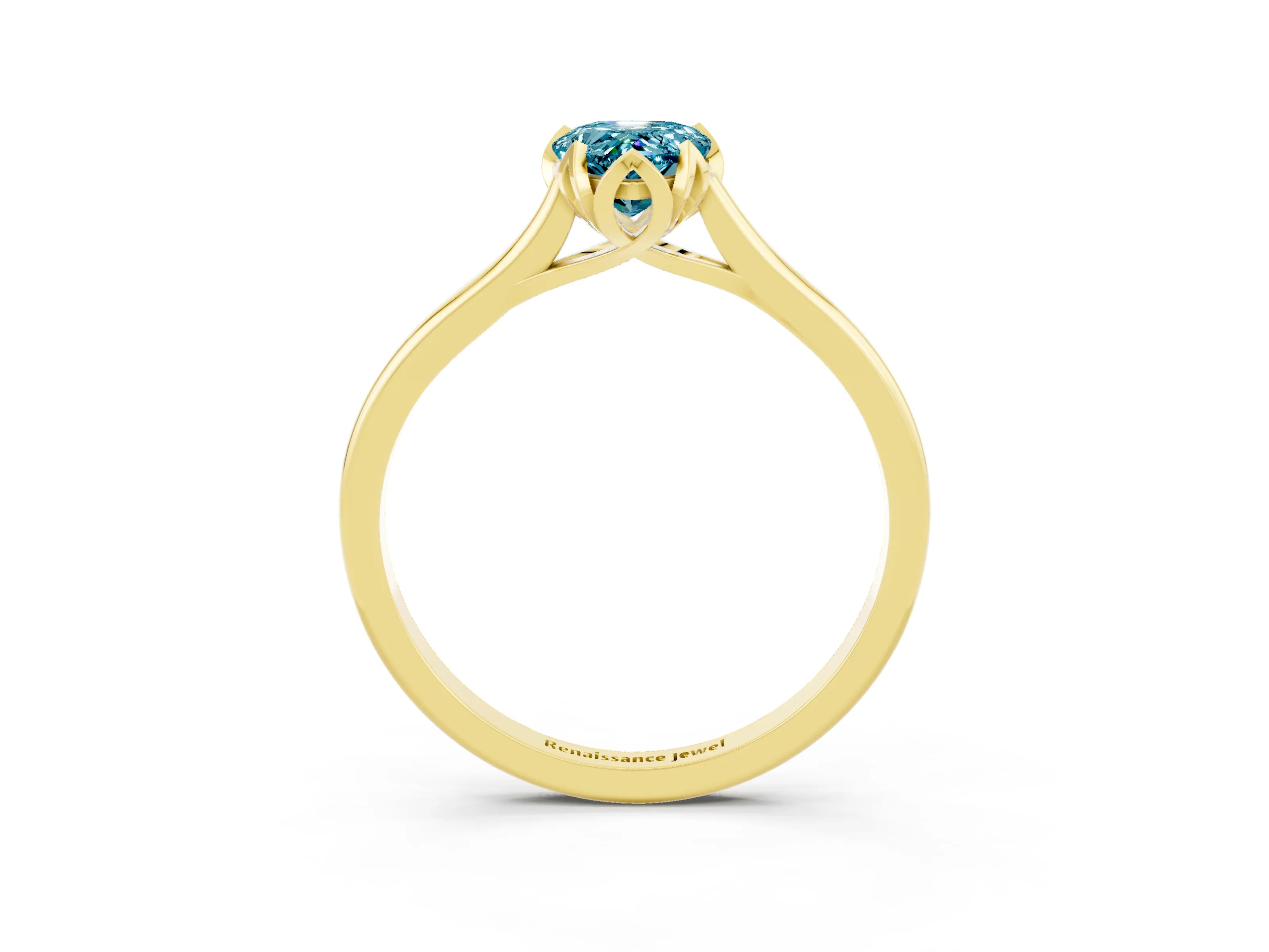 Yellow gold Pear Cut Blue Topaz Solitaire Ring with Flower Prong Setting and Classic Band_15