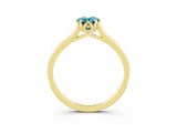Yellow gold Pear Cut Blue Topaz Solitaire Ring with Flower Prong Setting and Classic Band_15