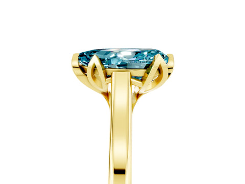 Yellow gold Pear Cut Blue Topaz Solitaire Ring with Flower Prong Setting and Classic Band_17