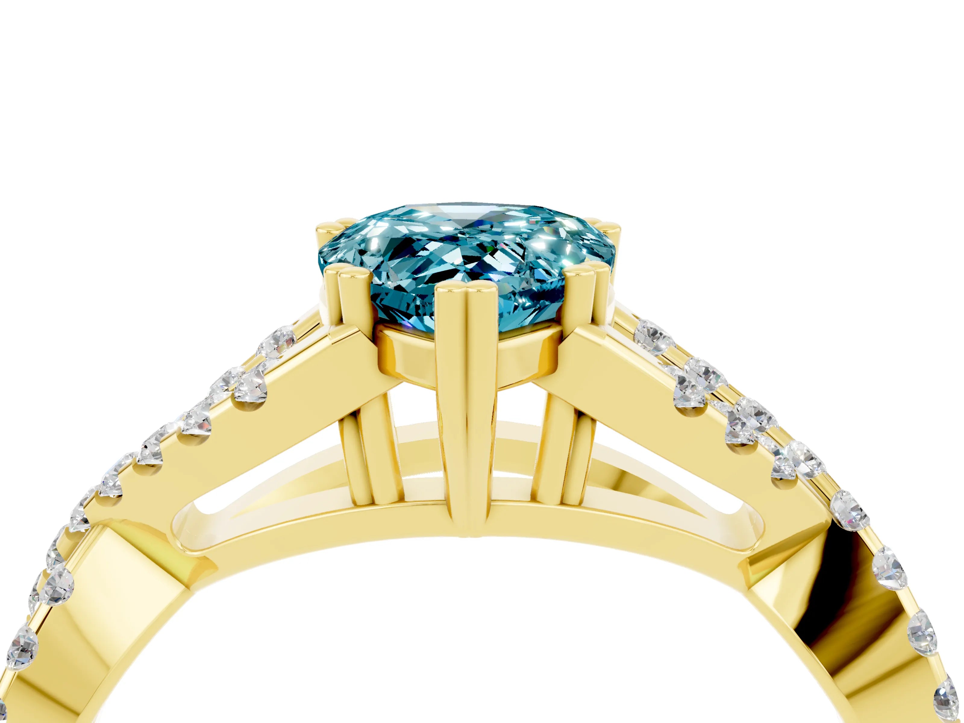Yellow gold Pear Cut Blue Topaz Solitaire Ring with Four-Prong Setting and Twisted Pavé Band_4