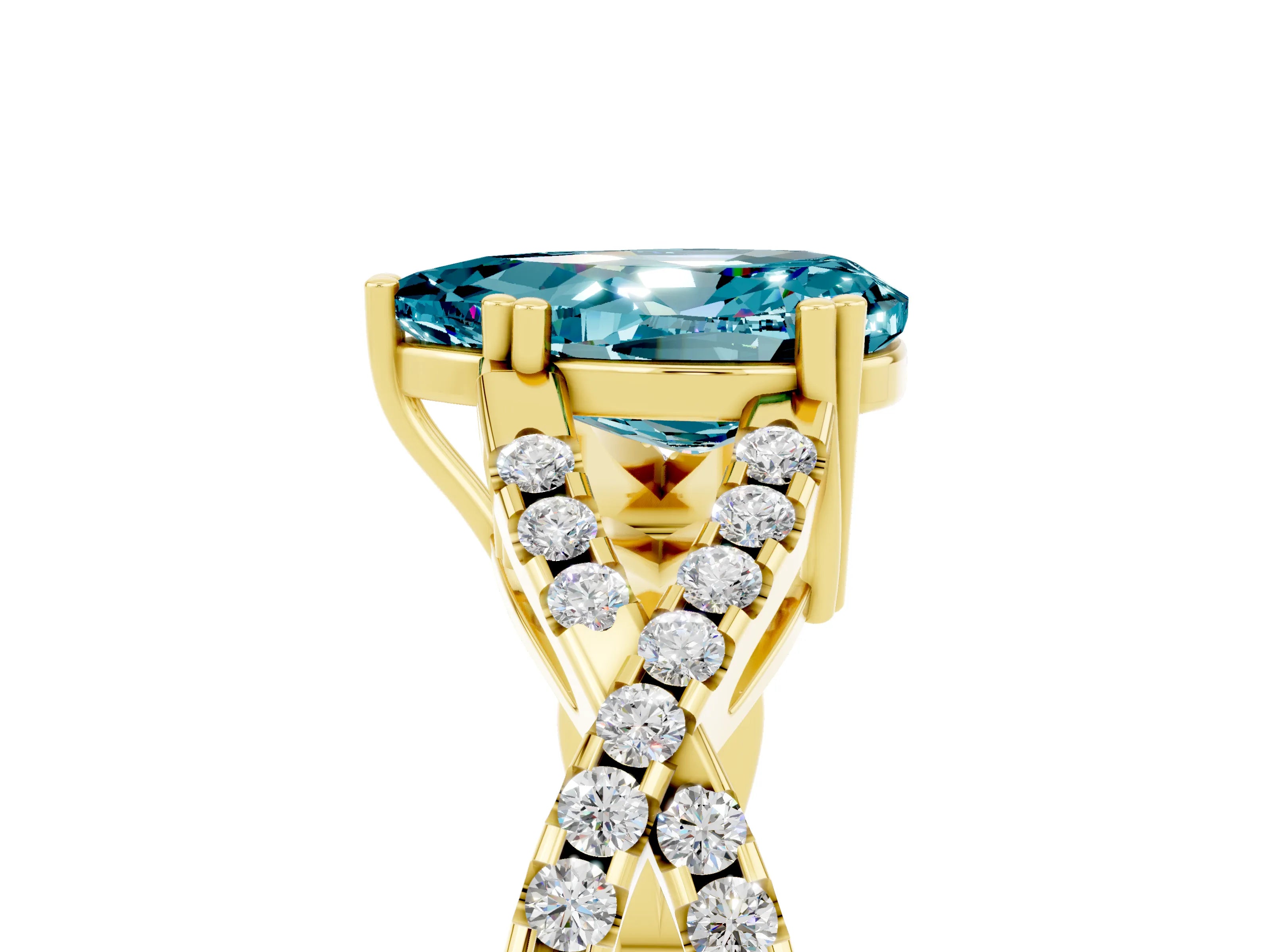 Yellow gold Pear Cut Blue Topaz Solitaire Ring with Four-Prong Setting and Twisted Pavé Band_5