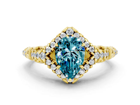 Yellow gold Pear Cut Blue Topaz Solitaire Ring with Hidden Halo and Pavé Band_12